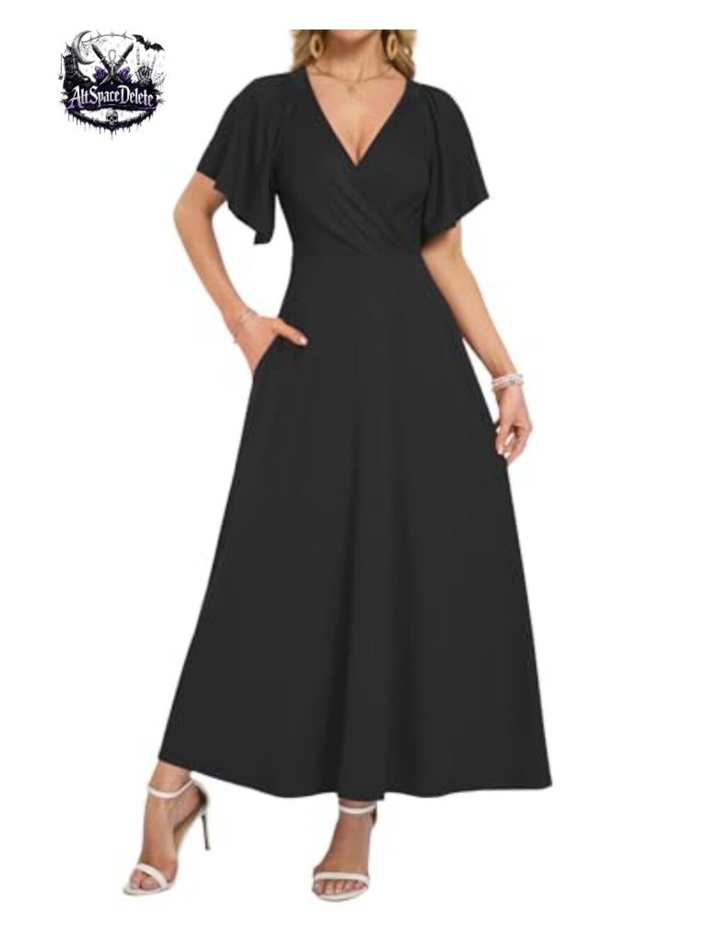 Ruffle Sleeve V Neck Maxi Wrap Dress Lightweight Breathable Summer Beach